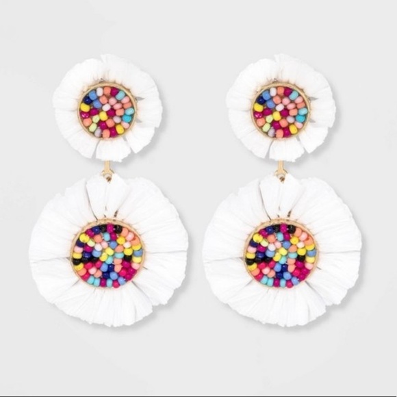 NWT SUGARFIX by BaubleBar stacked fringed drop raffia earrings w/itty beads - Picture 1 of 4